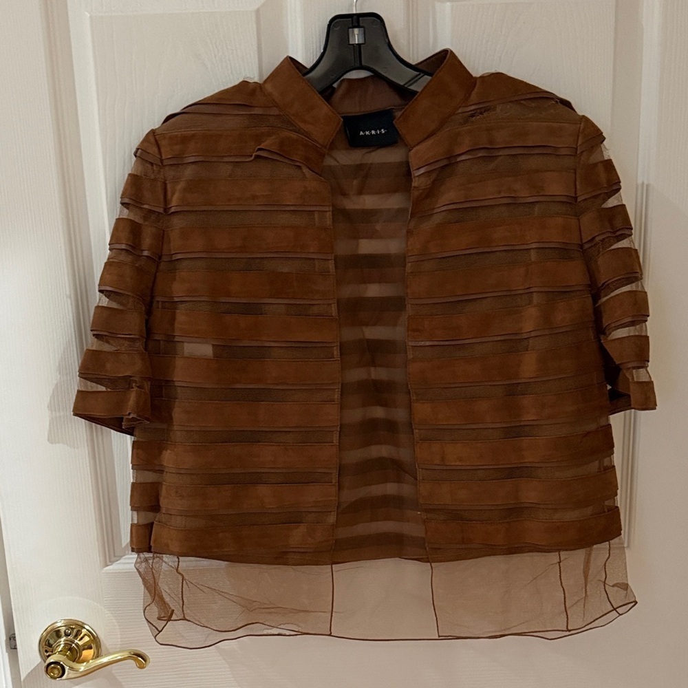Akris Sheer Brown Women's Blazer mesh leather size 8
